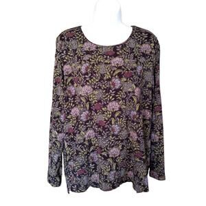 J. Jill Perfect Pima Tee Top in Dark Floral Print Women's Large